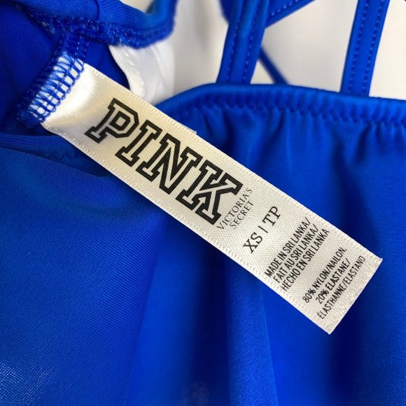 PINK Bikini Top Ruffle Razorback blue XS - Picture 4 of 5